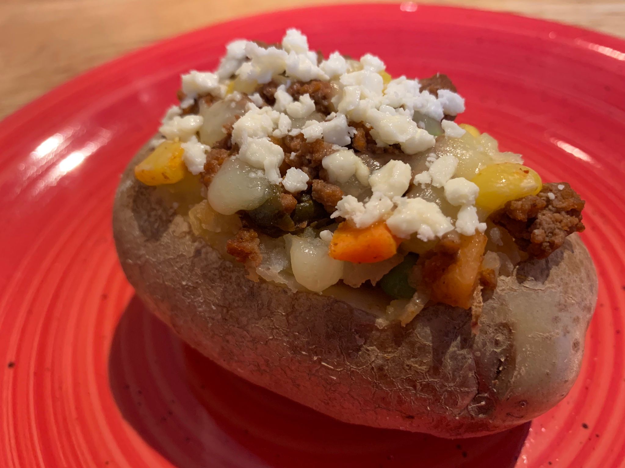 Mexican Style Beef Sausage Baked Potatoes